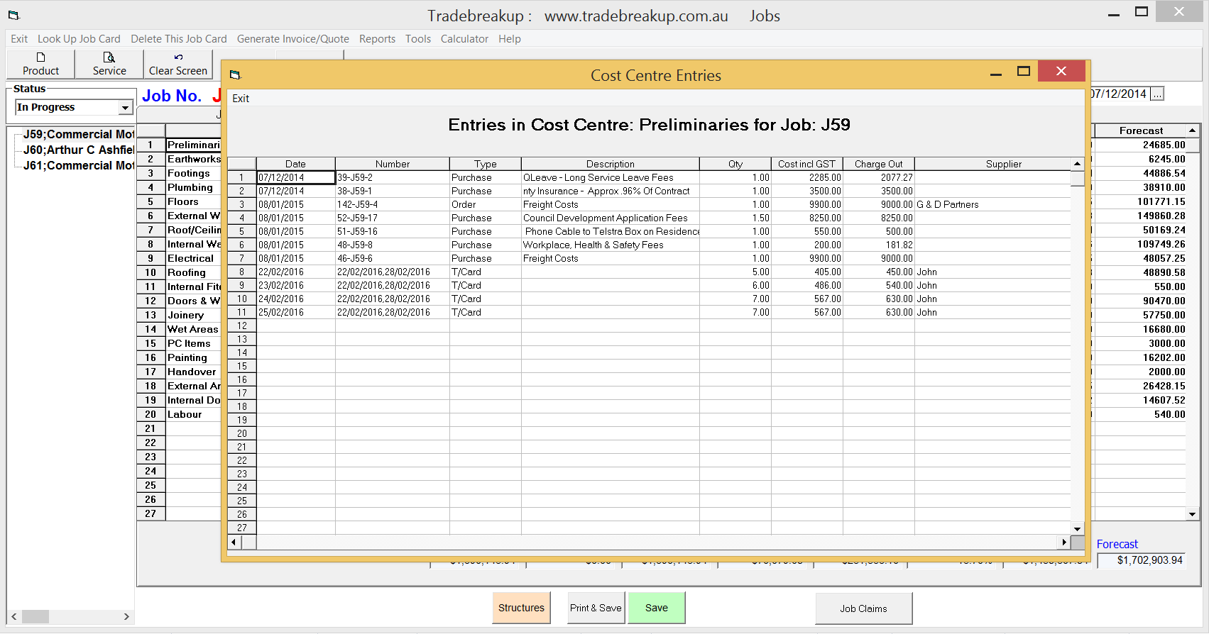 Cost Centre Entries